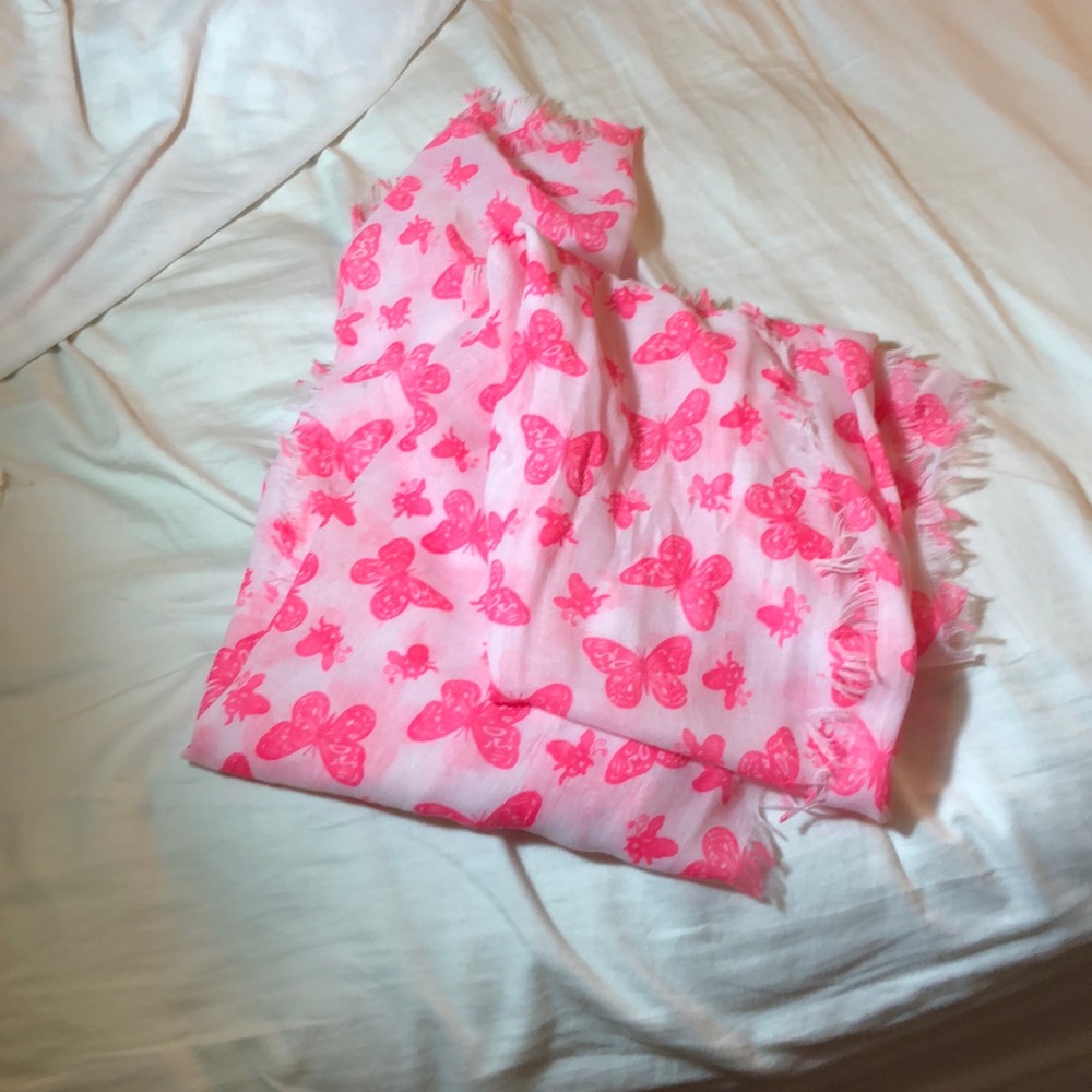 Pink and White Butterfly Scarf